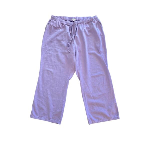 Woman Within Lavender Cotton Pants 24W Wide Leg Cropped Plus Size Comfy Chic - Picture 1 of 9